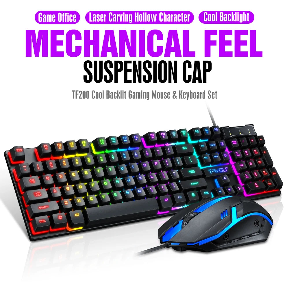 Wired 104 Keys Computer Colorful Blacklight Gaming Keyboard And Mouse Combos