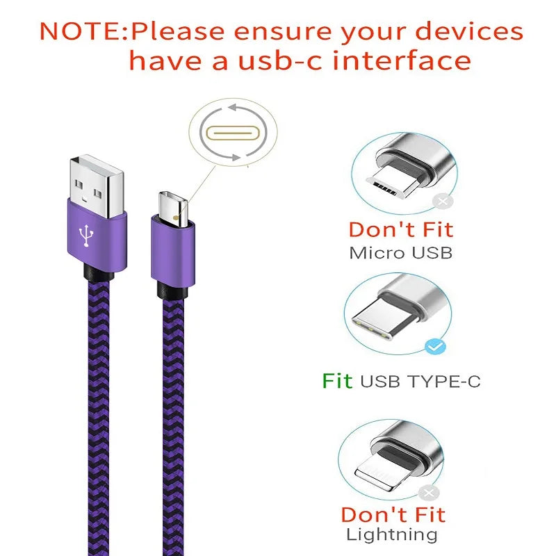USB A to Type C Fast Nylon Braided Cables Wire Charger Cable For Xiaomi Samsung Huawei Android Phone Charger Cable Accessories