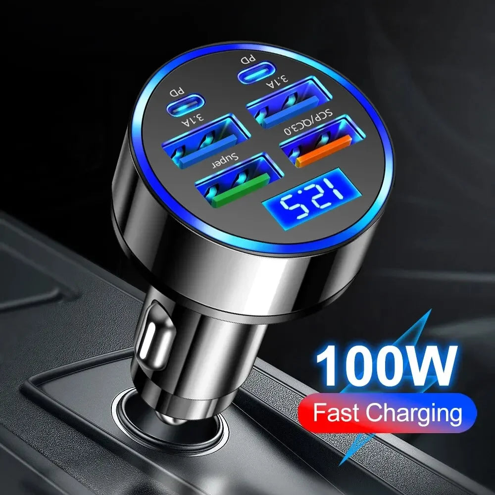 66-250W Car Charger Quick Charge Cigarette Lighter Adapter 2-6 Port USB-C Fast Charging Phone Charger for iPhone Xiaomi Samsung