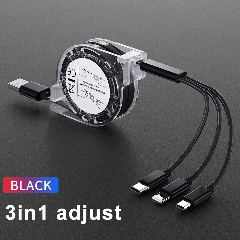 3 in 1 Telescopic Cable Suitable for Apple Type C Android Mobile Phone 3A Fast Charging USB Cable for iPhone Cable Usb C Cable