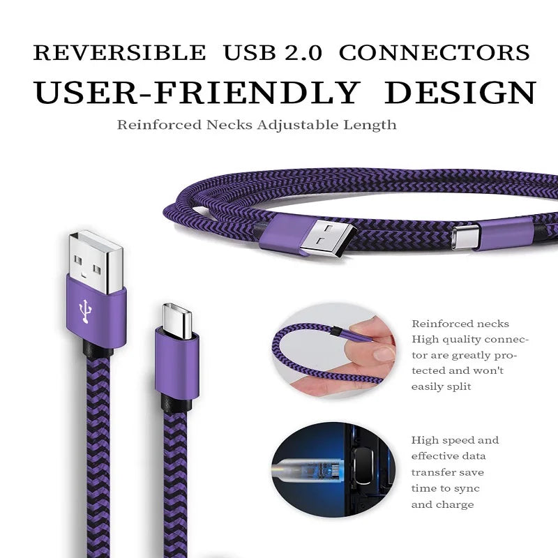 USB A to Type C Fast Nylon Braided Cables Wire Charger Cable For Xiaomi Samsung Huawei Android Phone Charger Cable Accessories