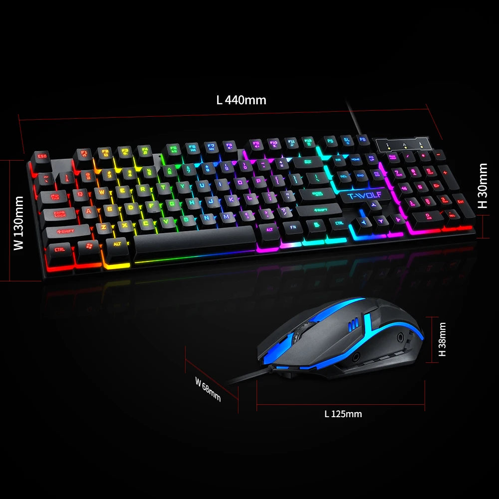 Wired 104 Keys Computer Colorful Blacklight Gaming Keyboard And Mouse Combos