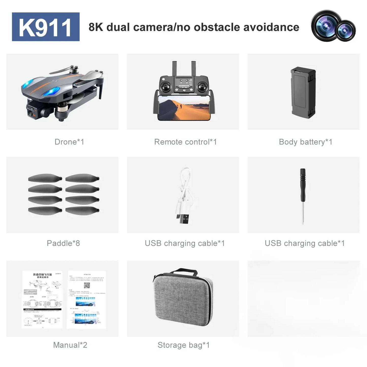 K911 MAX Drone professionnel 4K Dual HD Camera Drones Obstacle Avoidance GPS Four Axis Aircraft Foldable Helicopter Dron Toys