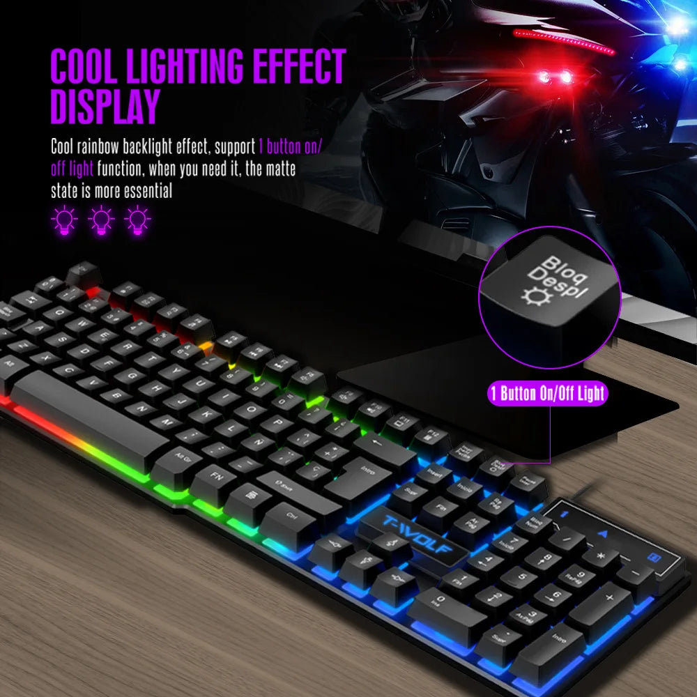 Luminous gaming keyboard mechanical feel USB wired floating keyboard waterproof office computer peripherals in Russian Spanish