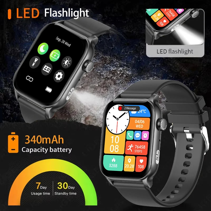 SENBONO AMOLED Smart Watch Bluetooth Call LED Flashlight 100+ Sport Modes Custom Dial AI Assistant Smartwatch for Men Women