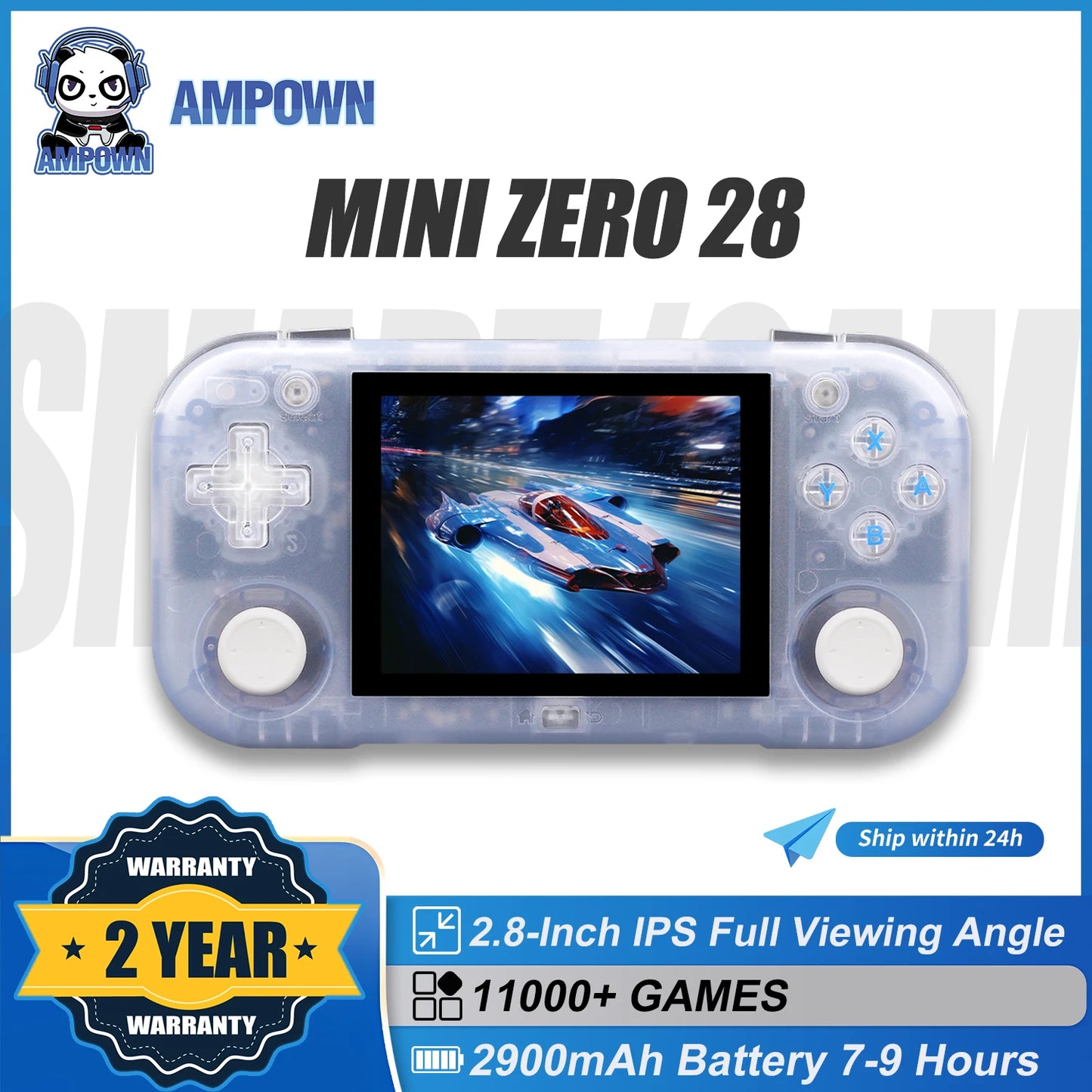 AMPOWN Mini Zero 28 Handheld Game Players Consoles 2900mAh 2.8 Inch IPS OCA Viewing Angle Portable Retro Video Game Android Gift