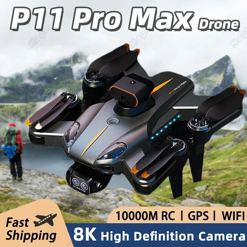 NEW P11 Pro Max 8K Dual-Camera RC Drone 5G GPS Professional Intelligent Obstacle Avoidanc Brushless Foldable Quadrotor Toys Gift