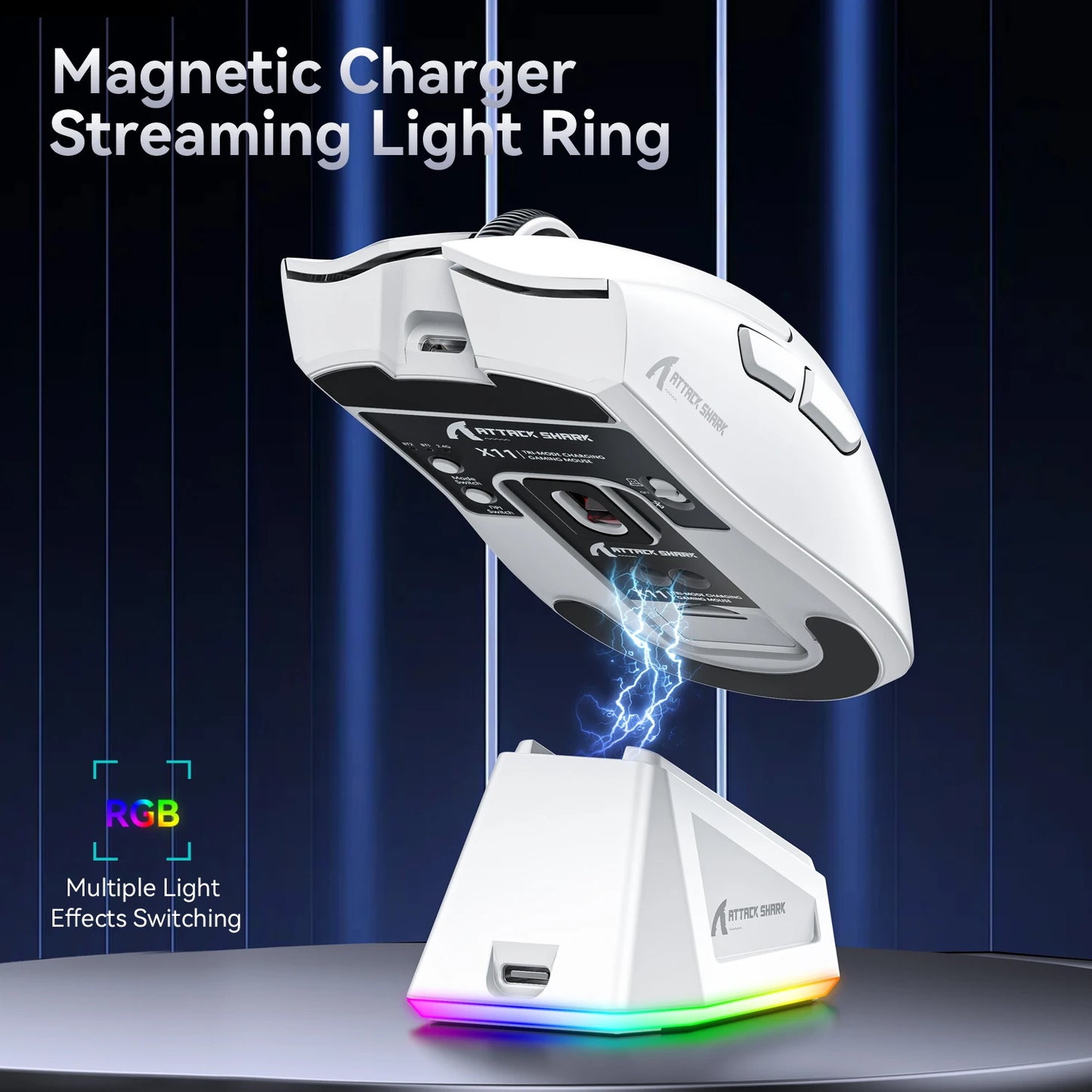 Attack Shark X11 Wireless Bluetooth Mouse,PAW3311 Three Mode 2.4G 400IPS RGB PC Gaming Mouse