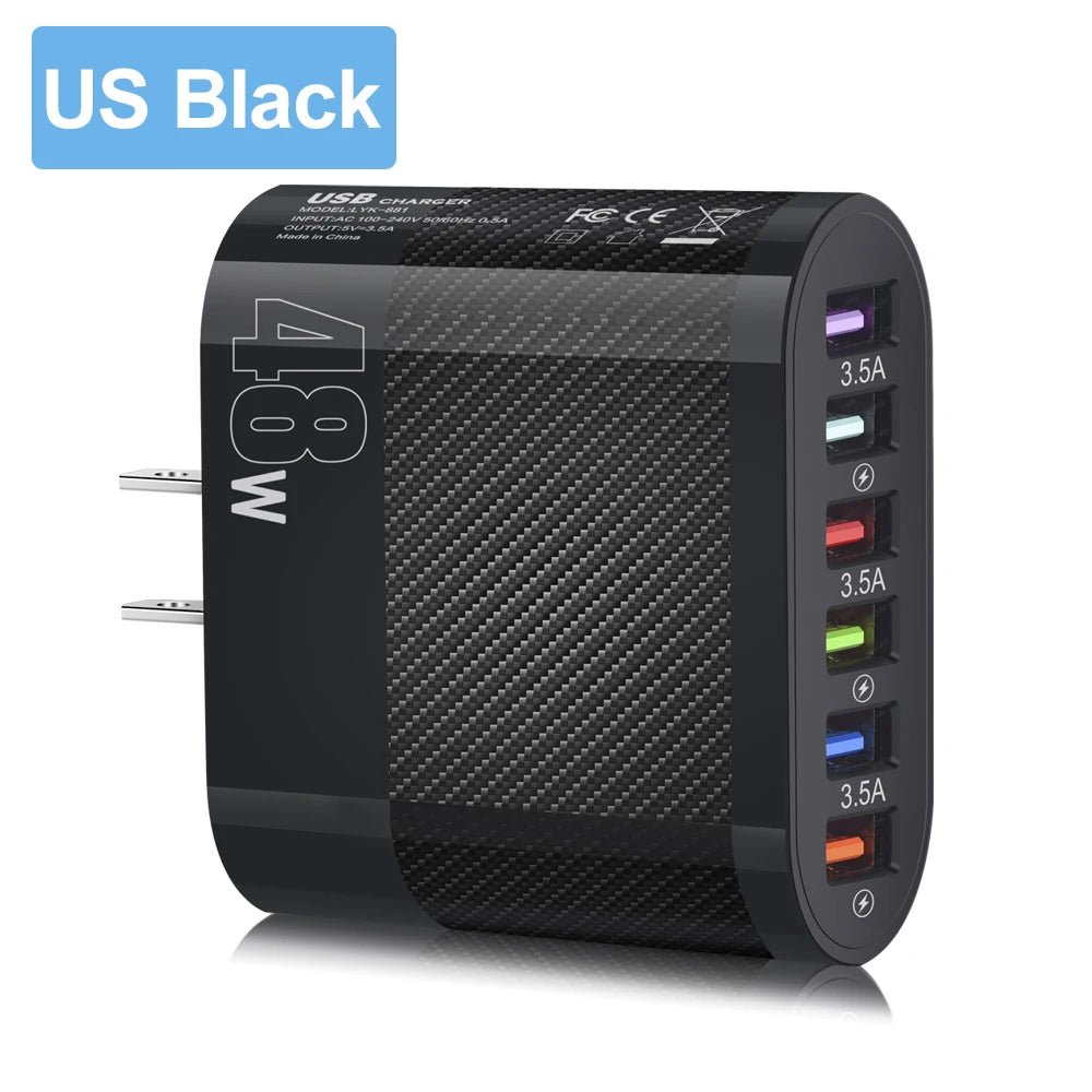 Six in 1 6 Ports USB Charger Fast Charging Quick Charger For Samsung S23 S22 Xiaomi Mobile Phone Charge Adapter