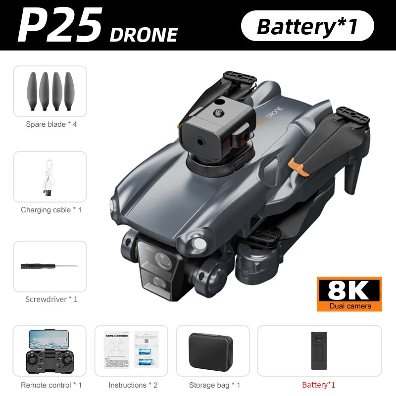 KBDFA P25 Drone 4K 8K HD Camera Aerial Photography Foldable RC Quadcopter Obstacle Avoidance Mini UAV Remote Control Toys