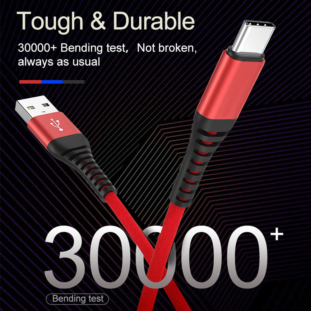 USB A To Type C Cable Date Sync 3A Fast Charging Nylon Braided Wire Charger Cable For Samsung Huawei Android USB C Mobile Phone