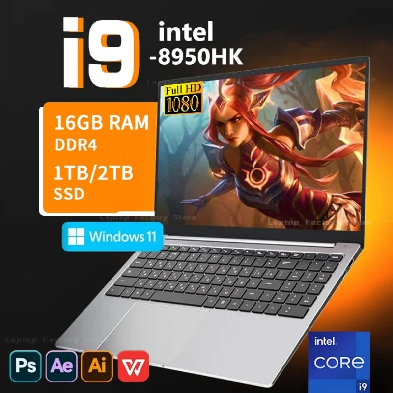 2025 Windows 11 Pro 14.1" Intel Gaming Laptop Computer CORE i9 8950HK 16GB DDR4 1TB 2TB SSD 1920*1080 Office Gaming PC notebook