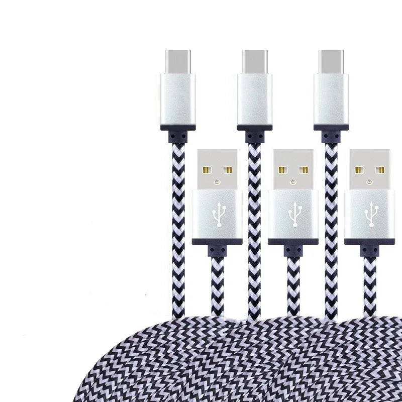2.4A USB Type C Cable Fast Charging Battery Charger Wire Woven Nylon Data Cable Mobile Phone Charger For Samsung Huawei USB C