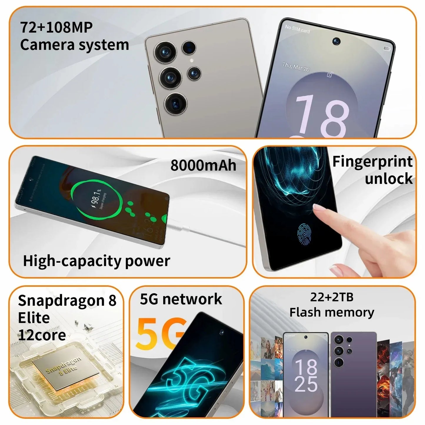 S26 Ultra NEW HOT 2025 original intelligent 5G dual card dual standby Android 14 system global version 8000mAh battery