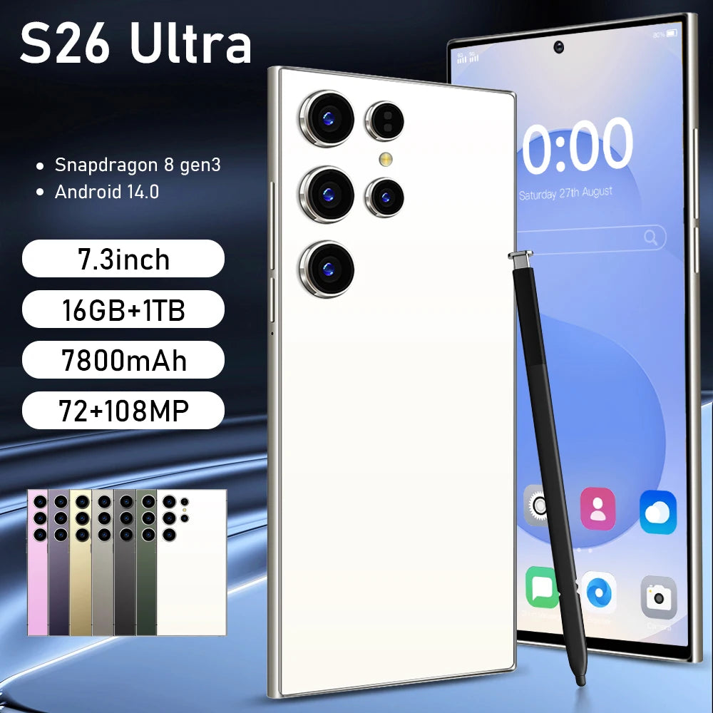 Mobile phone case is suitable Global Version S26 Ultra Smart Android Phone 5G 7.3 Inch HD Screen 108MP Camera Android14 Unlock