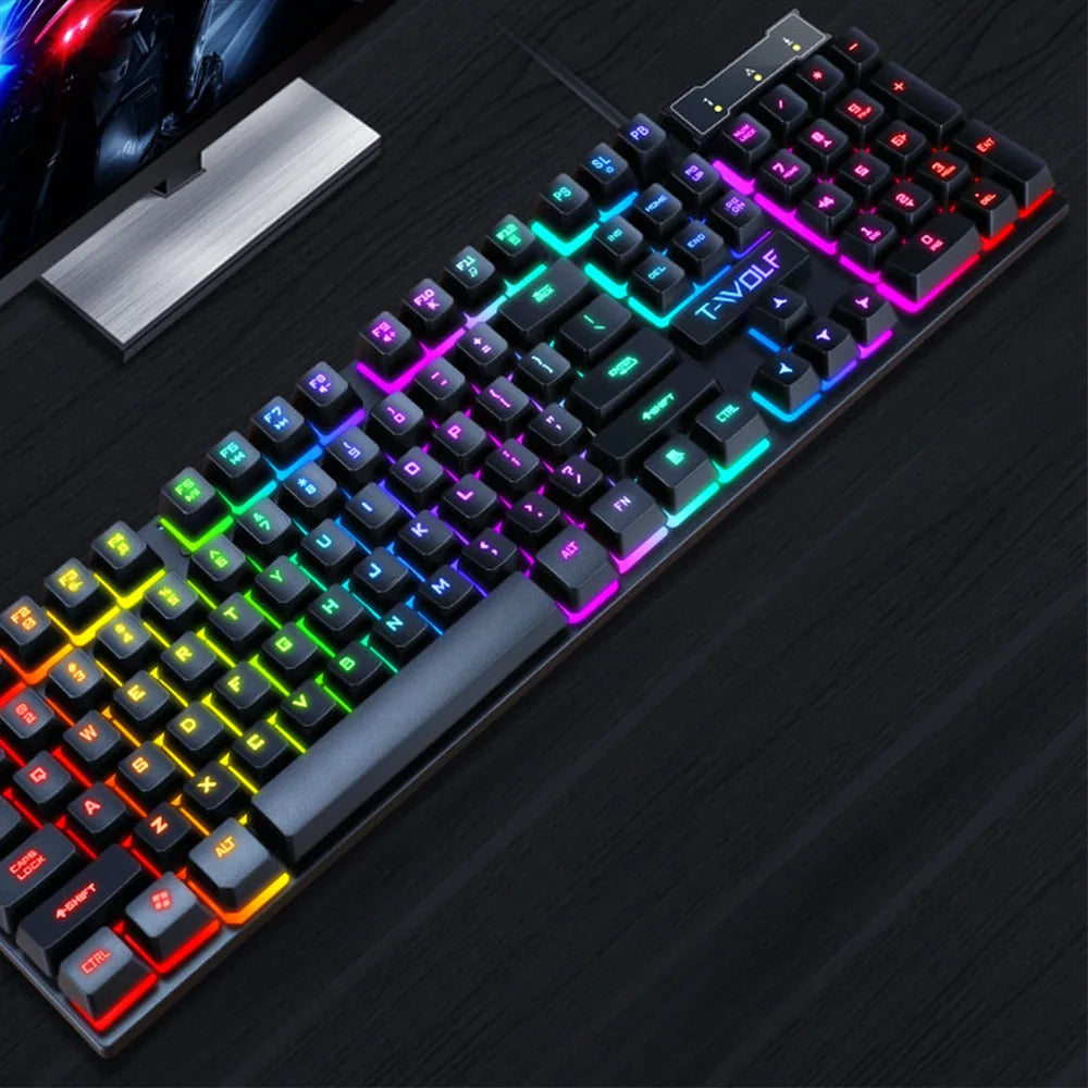 Luminous gaming keyboard mechanical feel USB wired floating keyboard waterproof office computer peripherals in Russian Spanish