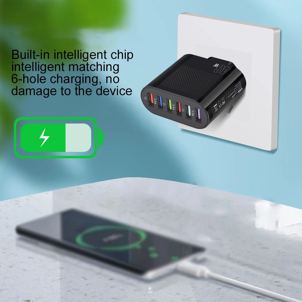 Six in 1 6 Ports USB Charger Fast Charging Quick Charger For Samsung S23 S22 Xiaomi Mobile Phone Charge Adapter