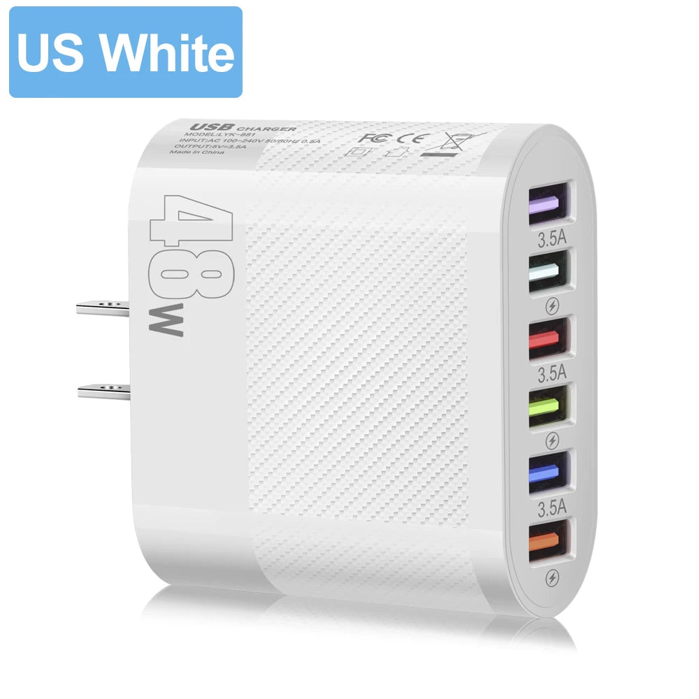 Six in 1 6 Ports USB Charger Fast Charging Quick Charger For Samsung S23 S22 Xiaomi Mobile Phone Charge Adapter