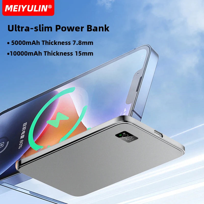 10000mAh Thin Magnetic Wireless Power Bank 5000mAh Portable USB C Fast Charging External Battery for iPhone 16 15 Samsung Xiaomi