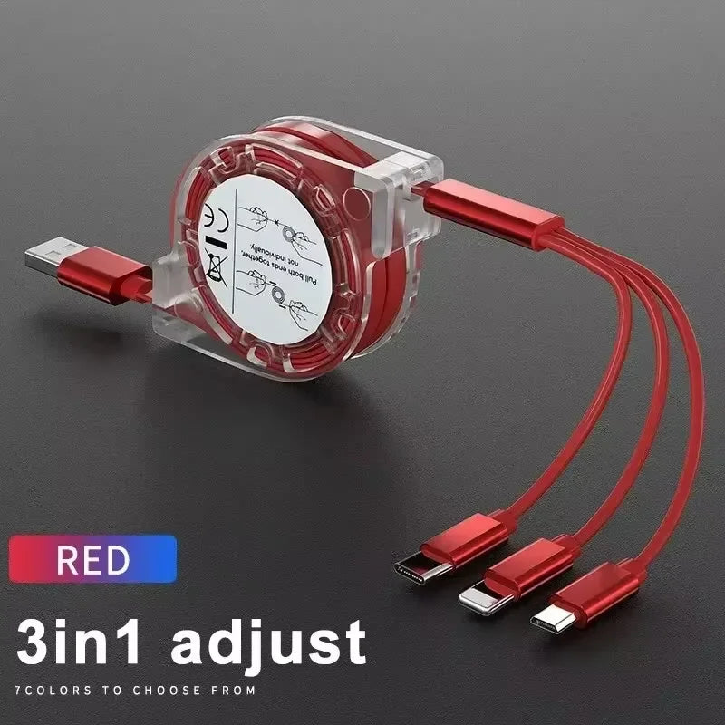 3 in 1 Telescopic Cable Suitable for Apple Type C Android Mobile Phone 3A Fast Charging USB Cable for iPhone Cable Usb C Cable