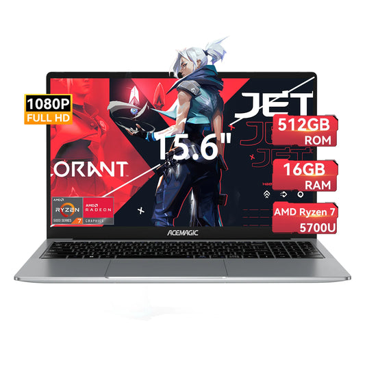 ACEMAGIC Gaming Laptop AMD Ryzen 7 5700U Radeon RX Vega 8 Graphics 15.6“FHD Display 16GB RAM 512GB NVMe SSD Laptop Computer