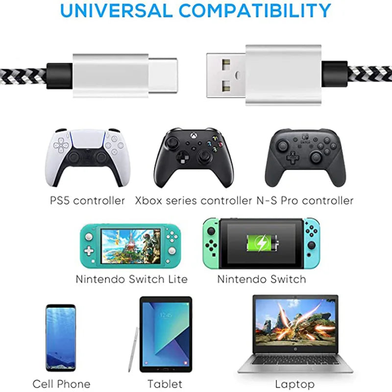 2.4A  USB Type C Cable Fast Charging Battery Charger Wire Woven Nylon Data Cable Mobile Phone Charger For Samsung Huawei  USB C