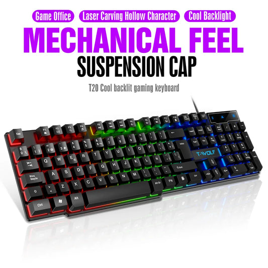 Luminous gaming keyboard mechanical feel USB wired floating keyboard waterproof office computer peripherals in Russian Spanish