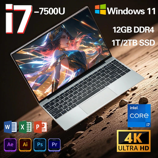 14.1 inch Laptop Computer intel core i7-7500U Windows 11 Portable Notebook 12GB DDR4 1TB 2TB SSD 1920*1080 Office Study Computer