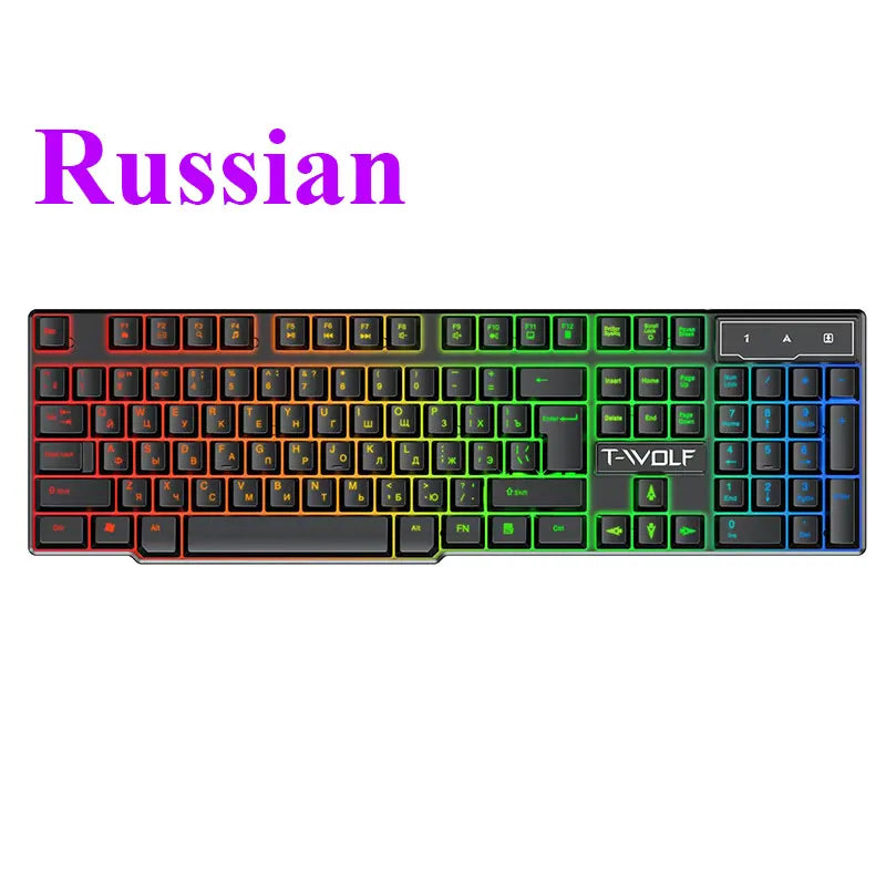 Luminous gaming keyboard mechanical feel USB wired floating keyboard waterproof office computer peripherals in Russian Spanish