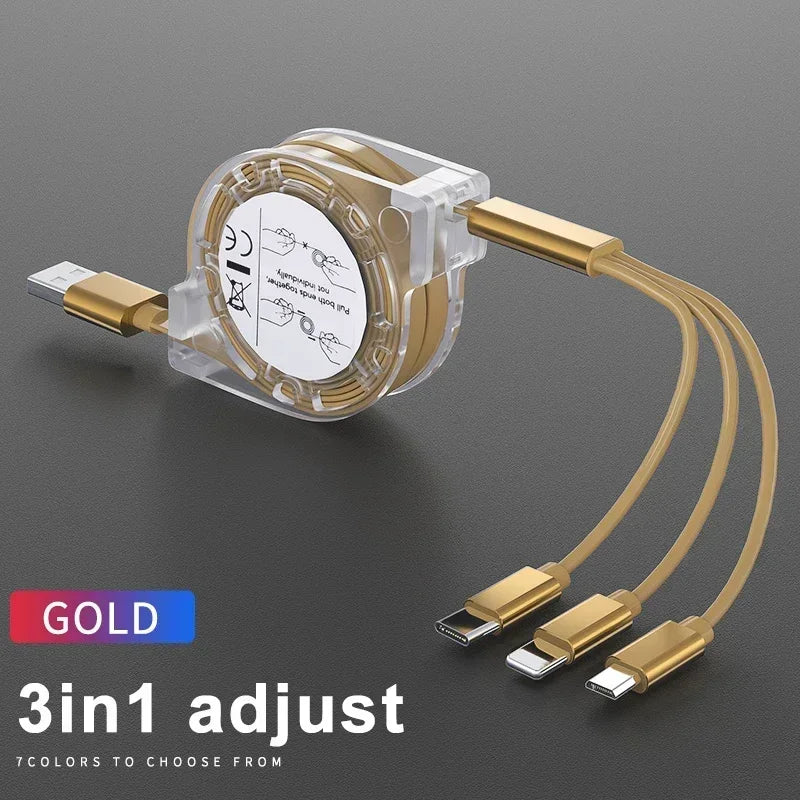 3 in 1 Telescopic Cable Suitable for Apple Type C Android Mobile Phone 3A Fast Charging USB Cable for iPhone Cable Usb C Cable