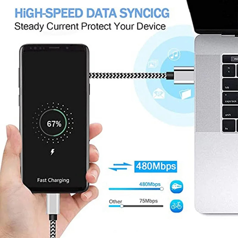 2.4A  USB Type C Cable Fast Charging Battery Charger Wire Woven Nylon Data Cable Mobile Phone Charger For Samsung Huawei  USB C