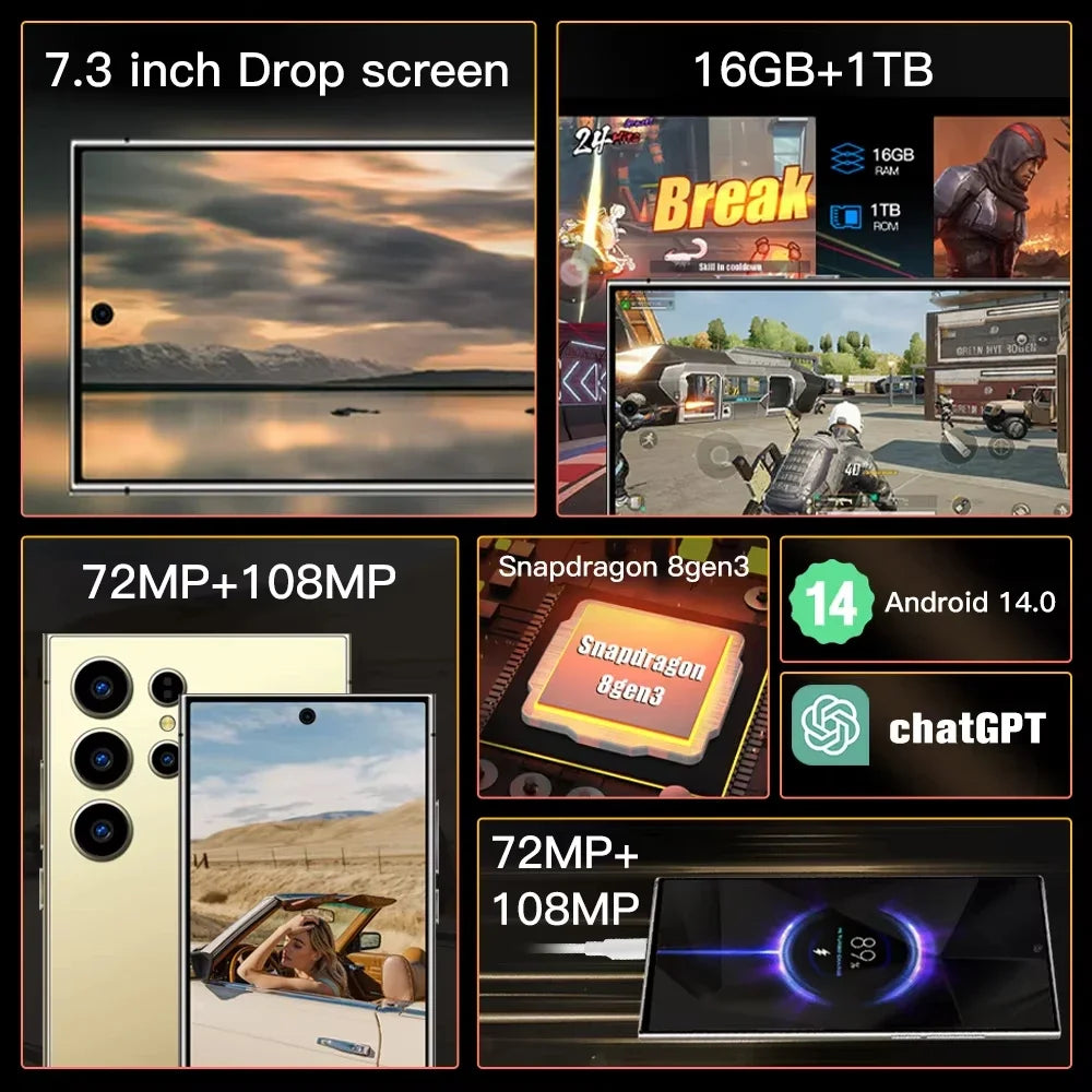 2025 NEW S26 Ultra Cellphones Original Smartphone 5G Dual SIM Android 14 Cell Phone Snapdragon 8 gen 3 Smart Mobile Phones