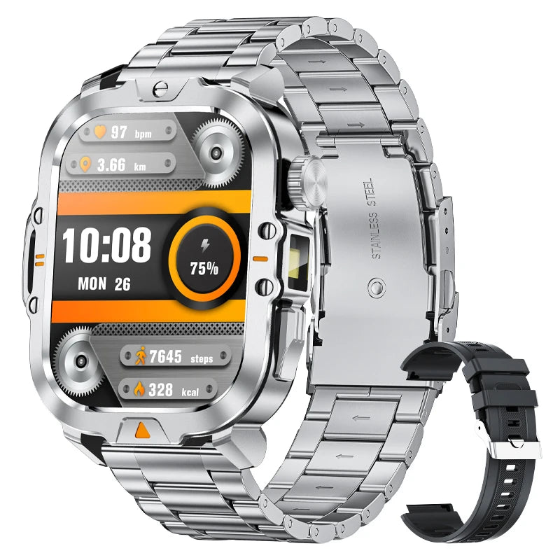 LIGE 2.01-inch HD Screen Men Smart Watch With Flashlight Outdoor Sports Men Watch IP68 Waterproof Health Monitor Call Smartwatch