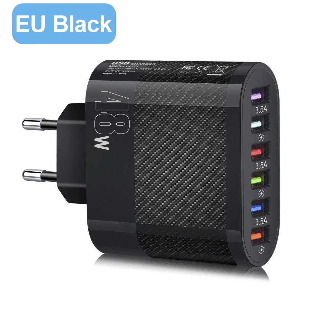 Six in 1 6 Ports USB Charger Fast Charging Quick Charger For Samsung S23 S22 Xiaomi Mobile Phone Charge Adapter