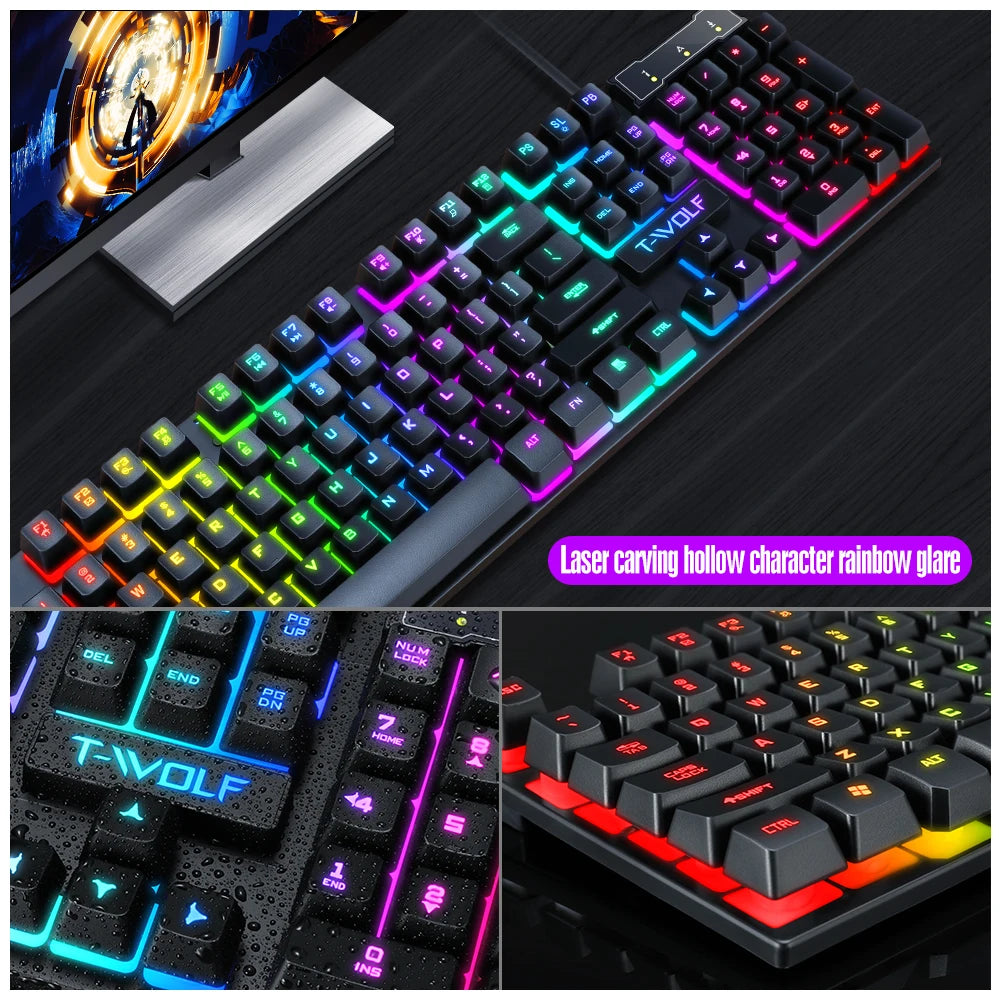 Wired 104 Keys Computer Colorful Blacklight Gaming Keyboard And Mouse Combos