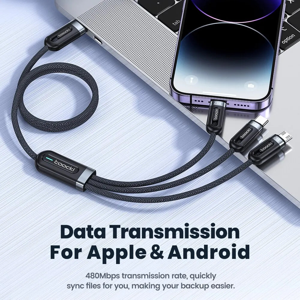 Toocki 6A 3in1 Fast Charging Cable USB Type C Type-C Mobile Phone Cable for iPhone X Xiaomi Oneplus Realme Poco USB Micro Cables