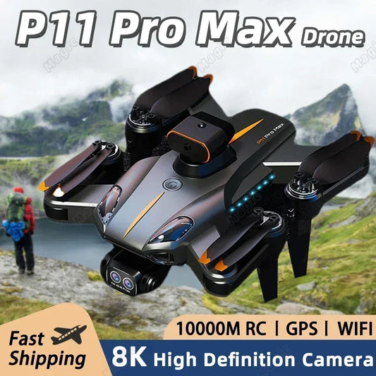 NEW P11 Pro Max 8K Dual-Camera RC Drone 5G GPS Professional Intelligent Obstacle Avoidanc Brushless Foldable Quadrotor Toys Gift