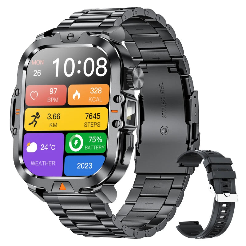 LIGE 2.01-inch HD Screen Men Smart Watch With Flashlight Outdoor Sports Men Watch IP68 Waterproof Health Monitor Call Smartwatch
