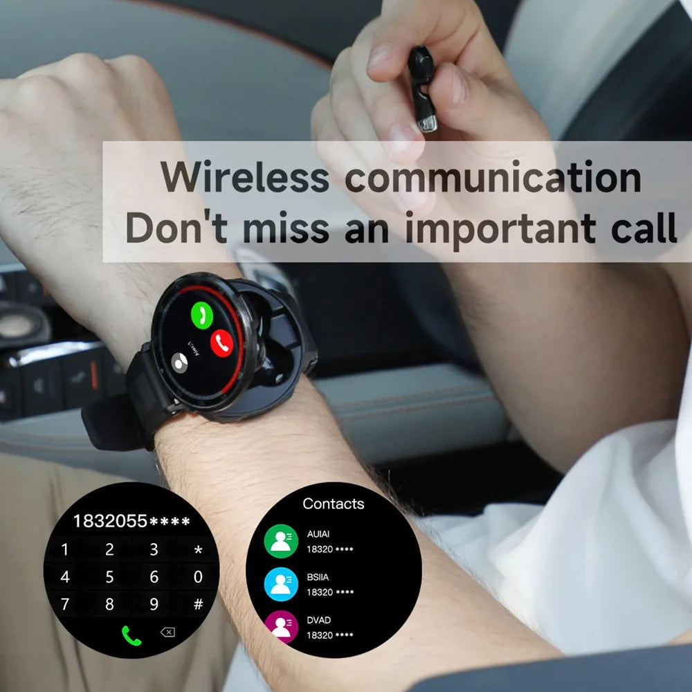 EFFEOKKI Smart Watch with Wireless Earbuds Round Screen Fitness Smartwatch for Men Compatible with iOS Android