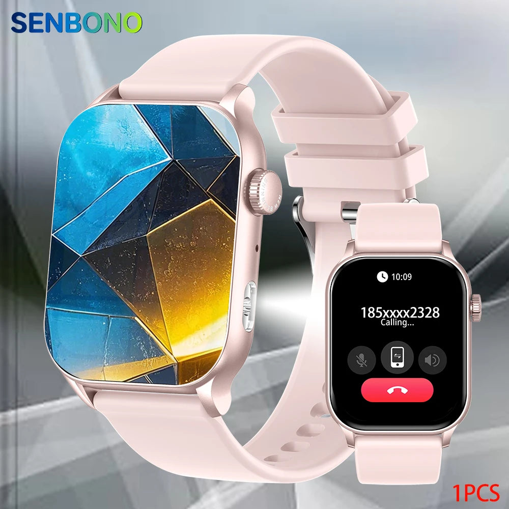 SENBONO AMOLED Smart Watch Bluetooth Call LED Flashlight 100+ Sport Modes Custom Dial AI Assistant Smartwatch for Men Women