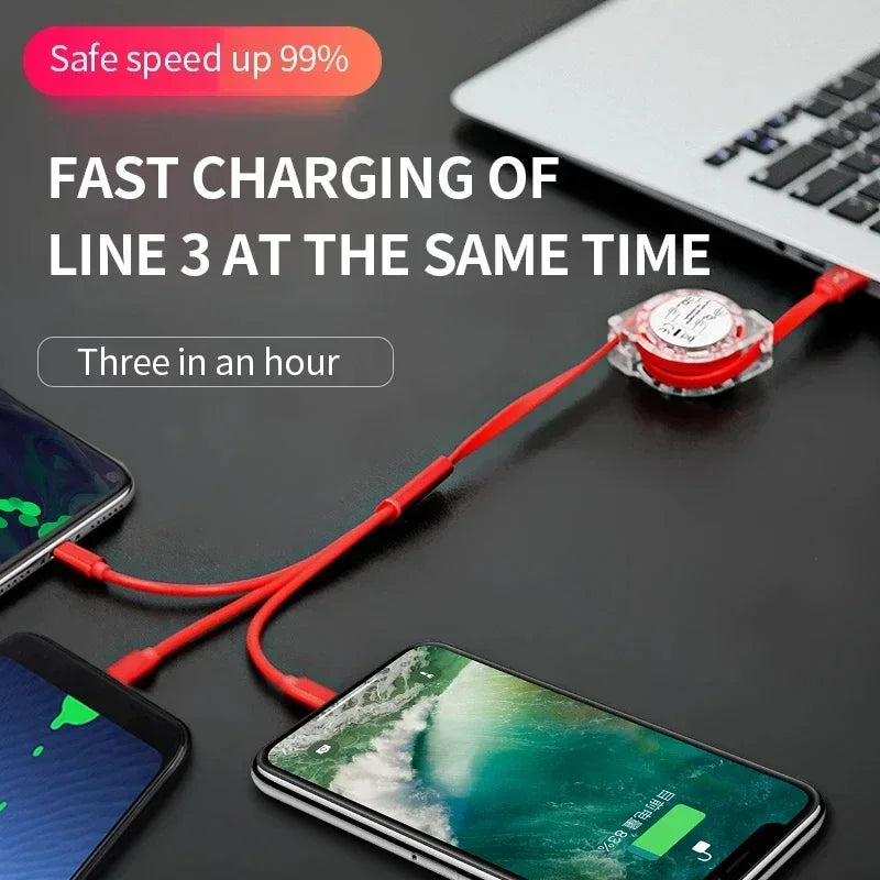 3 in 1 Telescopic Cable Suitable for Apple Type C Android Mobile Phone 3A Fast Charging USB Cable for iPhone Cable Usb C Cable