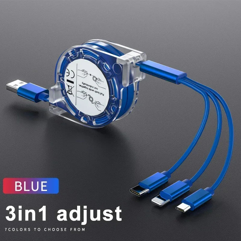 3 in 1 Telescopic Cable Suitable for Apple Type C Android Mobile Phone 3A Fast Charging USB Cable for iPhone Cable Usb C Cable