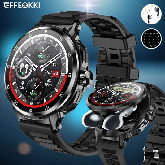 EFFEOKKI Smart Watch with Wireless Earbuds Round Screen Fitness Smartwatch for Men Compatible with iOS Android