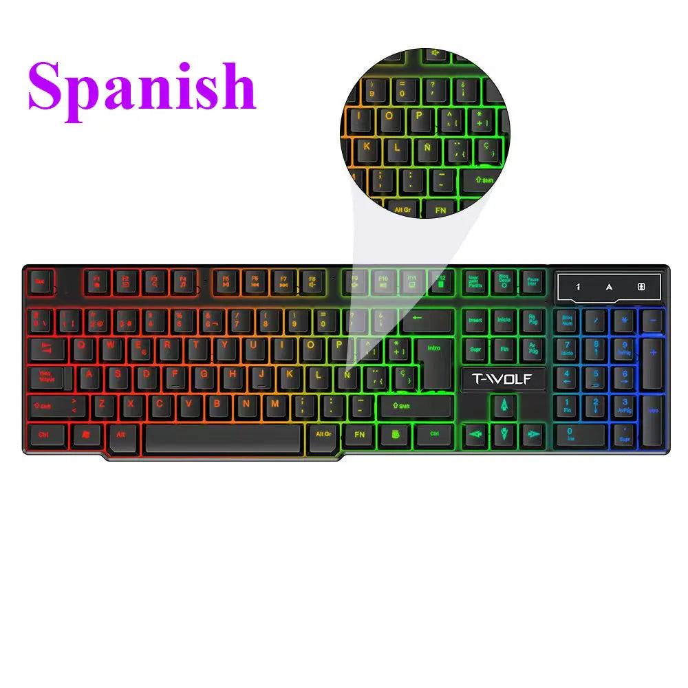 Luminous gaming keyboard mechanical feel USB wired floating keyboard waterproof office computer peripherals in Russian Spanish