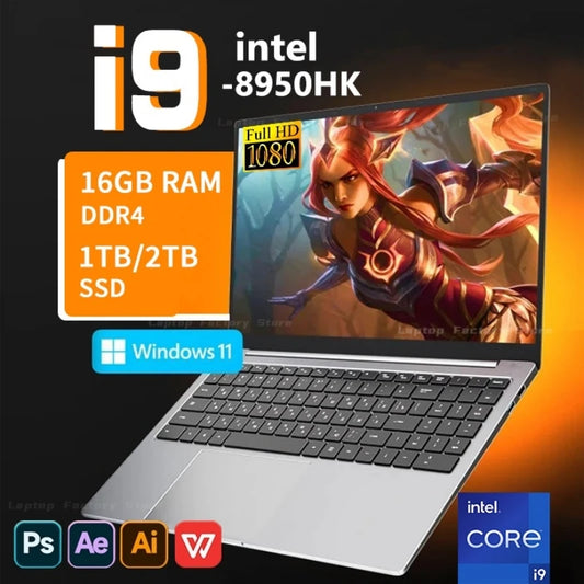 2025 Windows 11 Pro 14.1" Intel Gaming Laptop Computer CORE i9 8950HK 16GB DDR4 1TB 2TB SSD 1920*1080 Office Gaming PC notebook