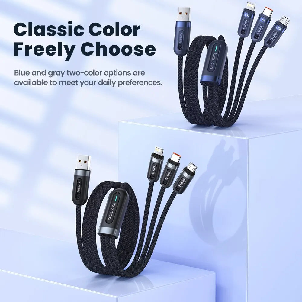 Toocki 6A 3in1 Fast Charging Cable USB Type C Type-C Mobile Phone Cable for iPhone X Xiaomi Oneplus Realme Poco USB Micro Cables