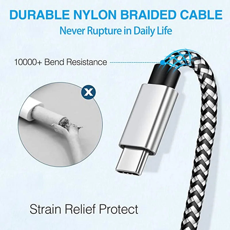 2.4A  USB Type C Cable Fast Charging Battery Charger Wire Woven Nylon Data Cable Mobile Phone Charger For Samsung Huawei  USB C