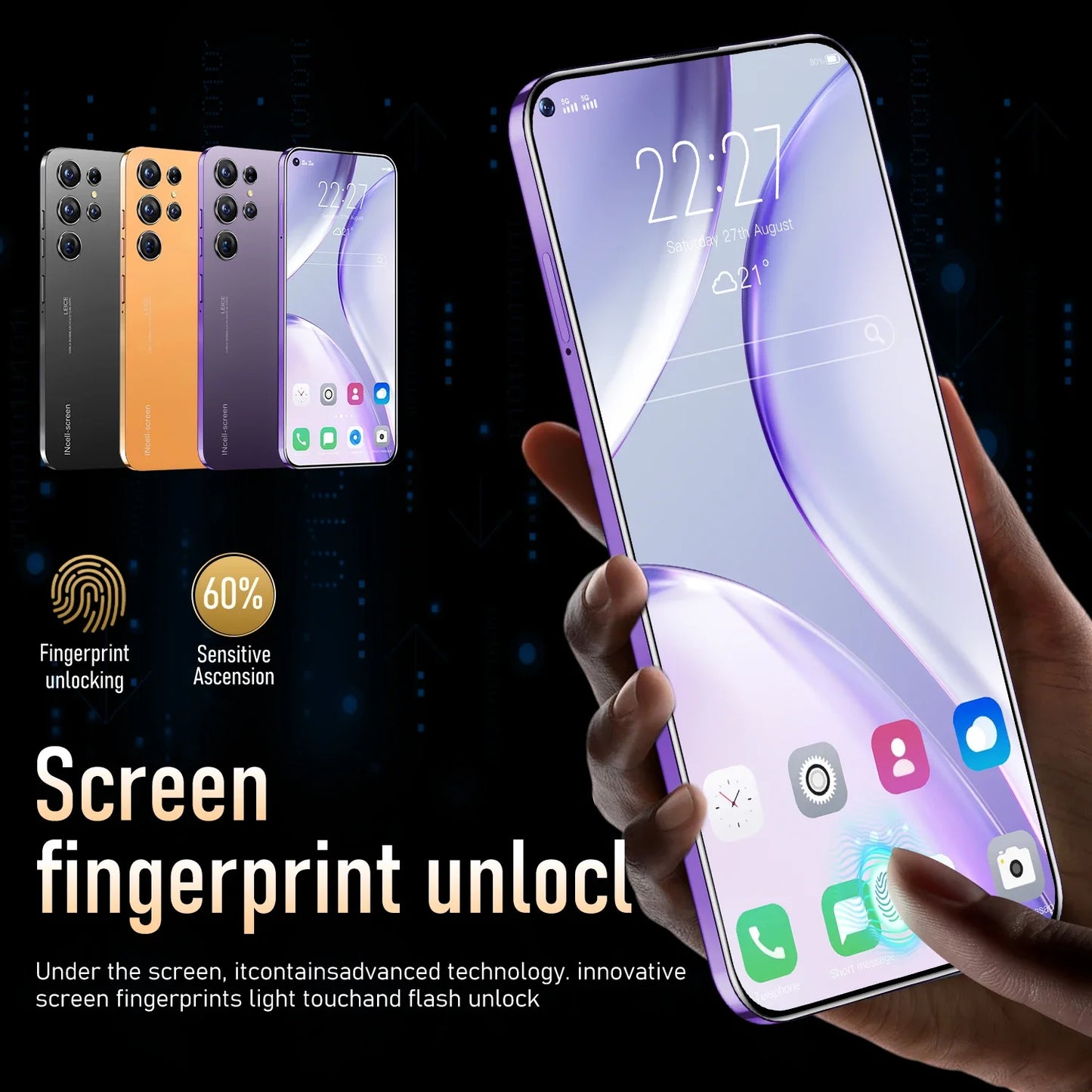 S25 Ultra Smartphone 7.3inch HD Front 72 million Pixels camera 108million HD rear camera Android14 Face Unlocked mobilephone
