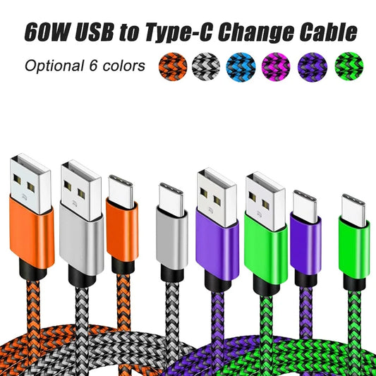 USB A to Type C Fast Nylon Braided Cables Wire Charger Cable For Xiaomi Samsung Huawei Android Phone Charger Cable Accessories
